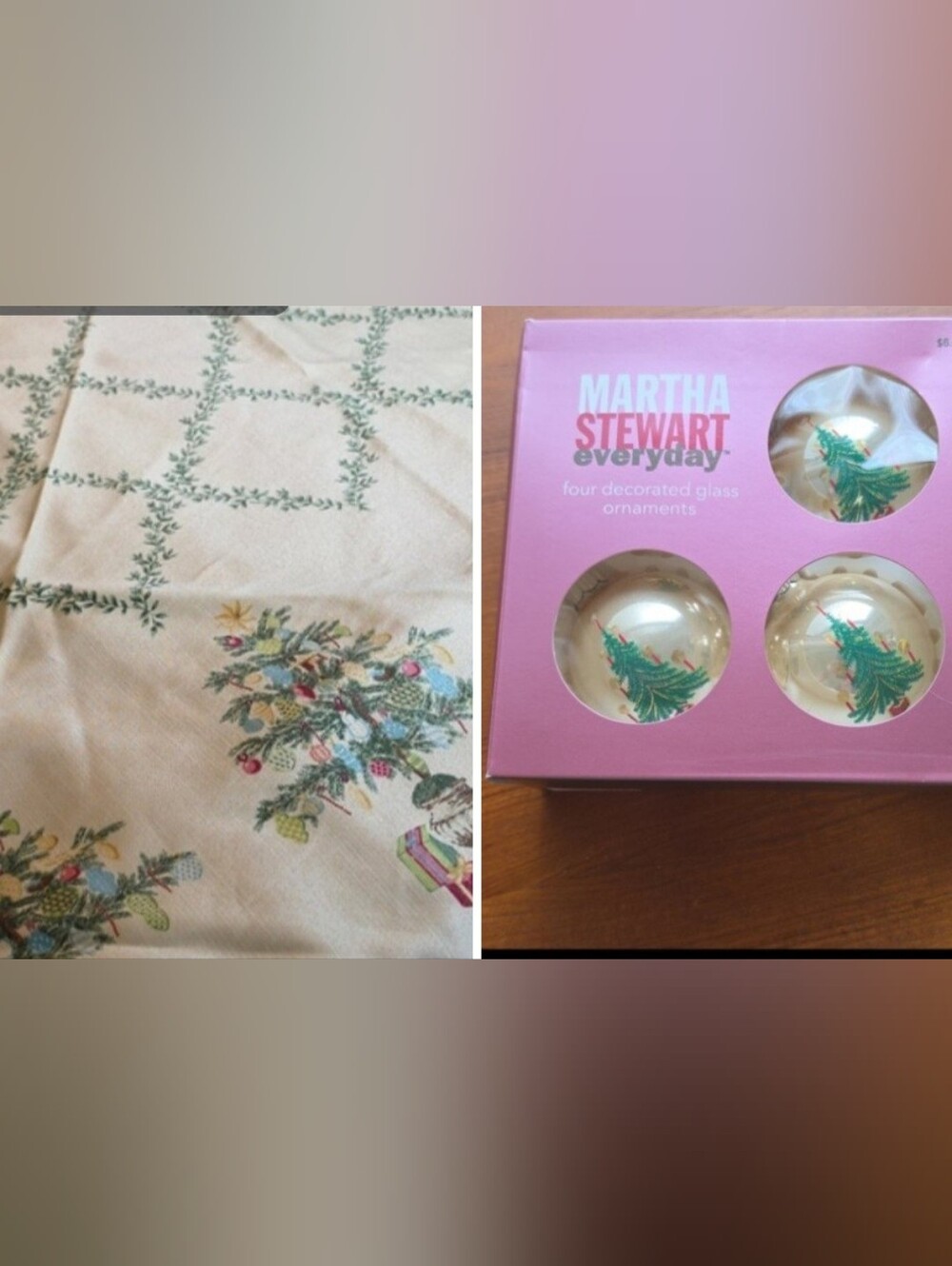 Set-Martha Stewart in Tblecloth Round 68"- With Set Of 4 2002 Matching Ornaments